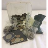 A box of assorted coins.