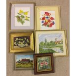A small collection of paintings to include 3 watercolours by D. Gregory.