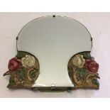 Art Nouveau mirror with painted flower design.