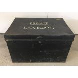 A military tin box - Private LFA Elliot painted on top, measures - 53 x 34cm.