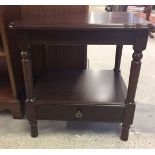 A small modern mahogany coloured square coffee table with drawer, approx 52 x 52cm.