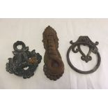 3 cast iron doorknockers.