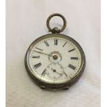 Ladies antique pocket watch with continental silver case and floral decoration to the dial. Not