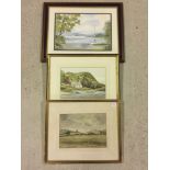 3 framed & glazed watercolour of landscapes, largest 22 x 32cm.