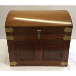 A modern solid wood bow top box with brass banding and lift out tray inside. Approx 46 x 43cm.