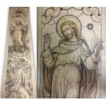 Large pencil & watercolour cartoon for stained glass window, Christ resurrection, Camm Studio.