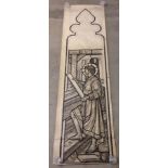 Large stained glass cartoon, pencil and watercolour, depicting carpenter by F. Camm (attrib.) for