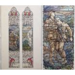 Exceptional watercolour sketch, WW1 military, medic, wounded soldier & Christ - St Marks Church,