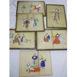 Five Chinese watercolours on card depict