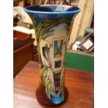 A Moorcoft tubeline flared vase, Deco Drive pattern by Philip Gibson.