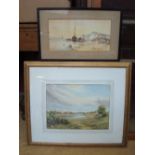 I. Wilton, shore scene with fisherfolk, watercolour, signed bottom left.