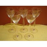 Five 20th Century secessionist style wine glasses.