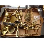 Brass and copper including a 19th Century strainer, mortar etc (Qty).