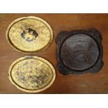 Early 20th Century Chinese lacquer dishes and a hardwood carving.