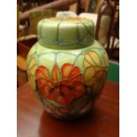 A Moorcroft Nasturtium pattern ginger jar and cover by Sally Tuffin, 1992.