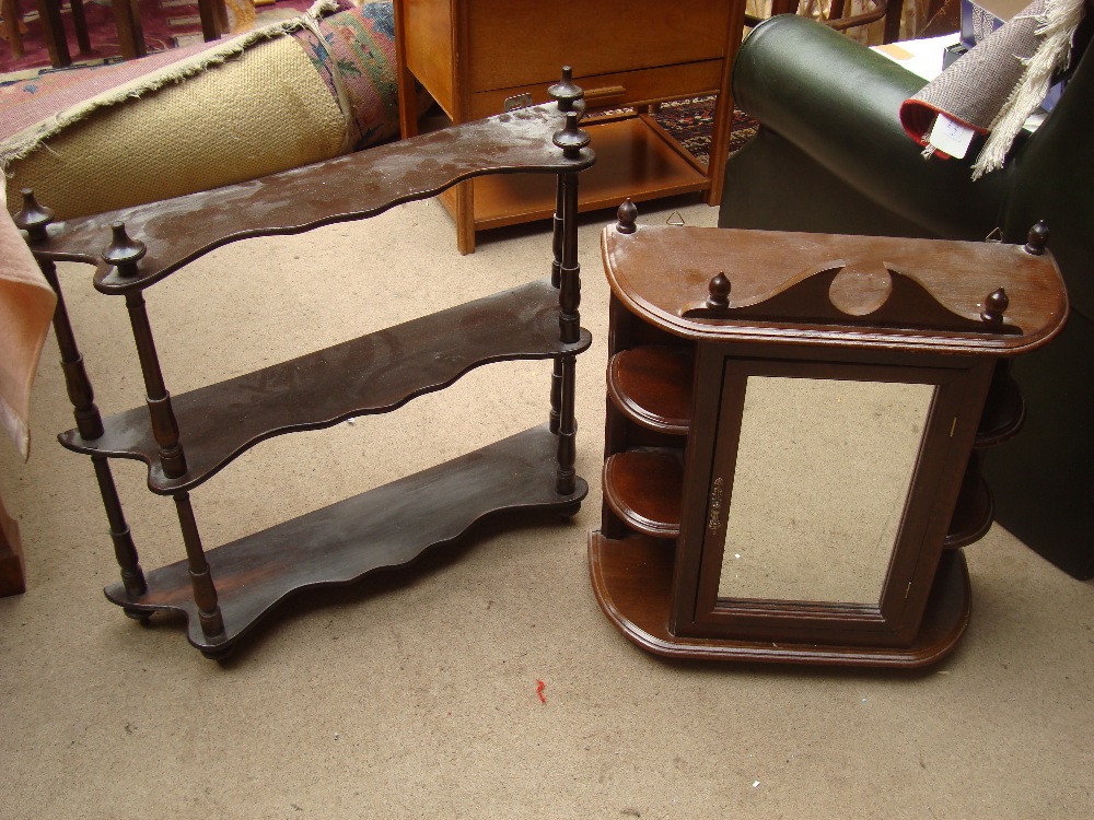 A 20th Century fronted hanging cabinet with a set of hanging shelves (2).