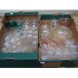Two boxes of mixed glass to include crystal cut tumblers, a large etched bowl and five smaller,