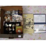 A small collection of coins and tokens including London commemorative ingots regarding hosting the