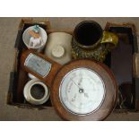 A mixed lot including German pin dolls, a barometer, Bakelite Ferrari mantle clock.