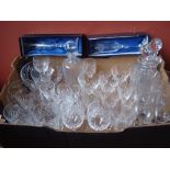 A tray of cut glass / crystal drinking glasses,