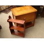 A 1950's sewing box / work box with a small set of hanging shelves (2).