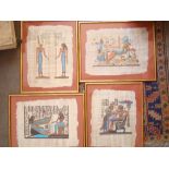 Four Ancient Egyptian style paintings on papyrus.