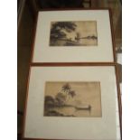 A pair of Oriental watercolour landscapes.