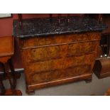 A 19th Century French marble topped walnut chest of four long drawers.