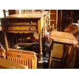 An oak cutlery table, a/f together with an occasional table.