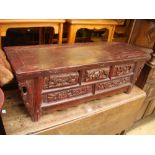 A possible 20th Century carved Chinese bench with 3 drawers.