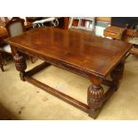 An extending oak Jacobethan dining table 68cm x 87cm closed. Extended approx 192cm.