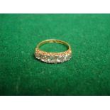 A Victorian diamond ring with five stones(Circa 1880), hand carved, half hoop,