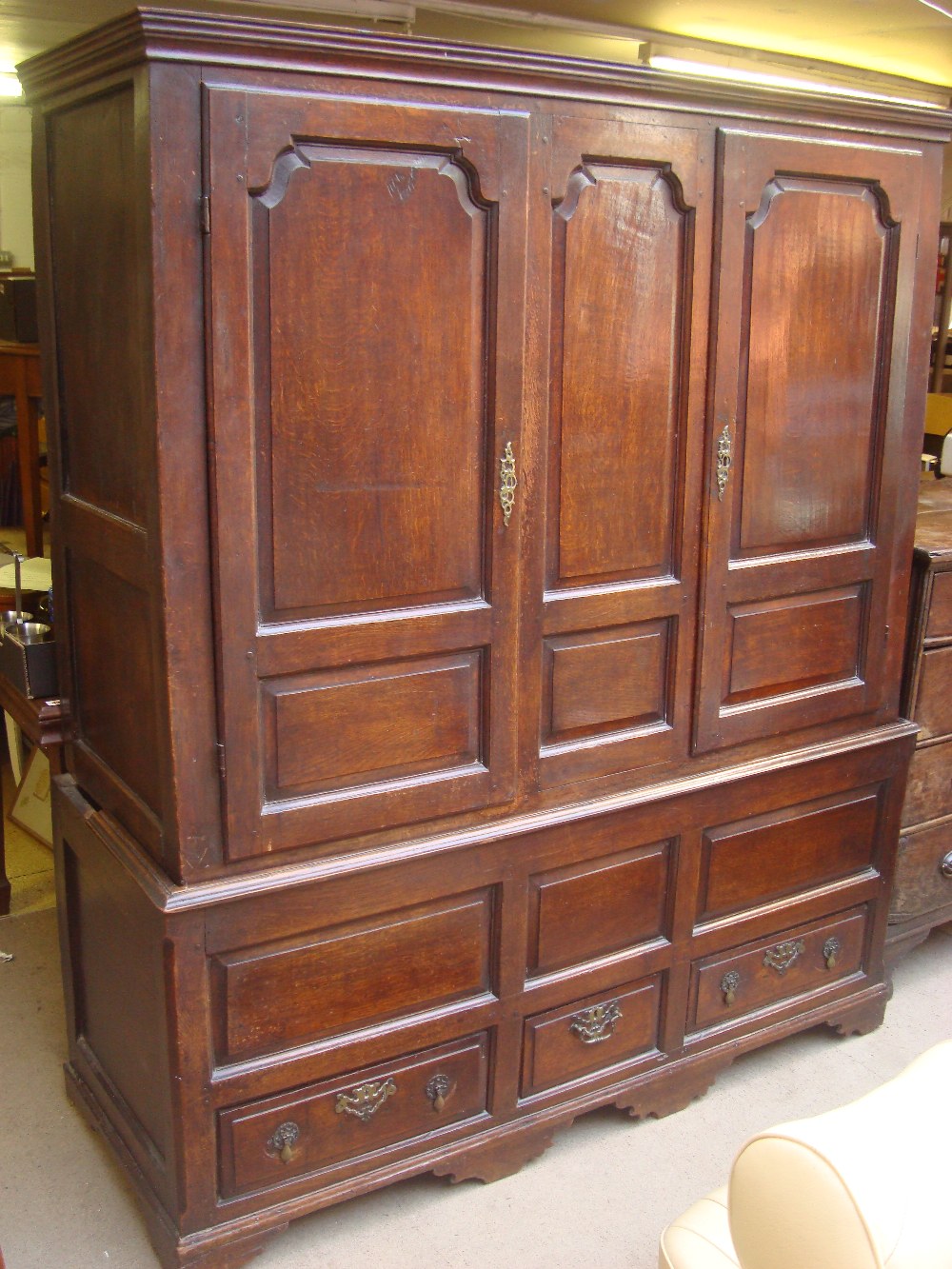 A mid 18th Century oak press cupboard,