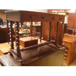 A Victorian mahogany stretcher table, with two short frieze drawer,