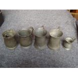 Five pewter tankards (a/f) (5).