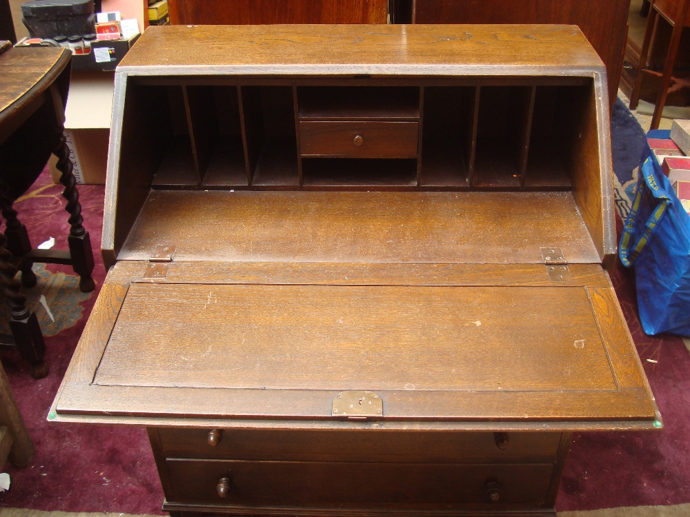 A 1930's oak fall front bureau. - Image 2 of 2