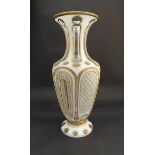 A Victorian white and gilt overlay glass vase, 35cm tall,