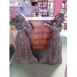 A pair of early 18th Century Baroque carved pine musician figures, some damage,