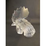 A Lalique glass figure of a cockerel head, marked to base Lalique, France,