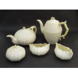 Belleek Third Period tea and coffee wares including teapot, coffee pot,