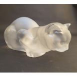 A Lalique glass figure of a cat, marked to base Lalique, France,