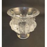 A Lalique Dampierre vase of urn form on pedestal base,