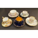 Five various cabinet cups and saucers including Meissen, Sevres, Dresden,