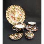 Ten pieces of Royal Crown Derby ceramics including cups, saucer, vase and dish,