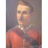 A Victorian oil on canvas of military sergeant portrait in red uniform, 44 x 34cm,