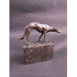 A bronze figure of a greyhound on marble base 17cm tall