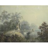 RICHARD SASS: (1774-1849) Watercolour of 'Rural figures before a cottage and footbridge',