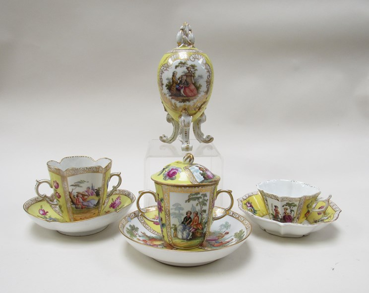 19th Century continental cups and saucers some with marks similar to Meissen and Sevres (7)