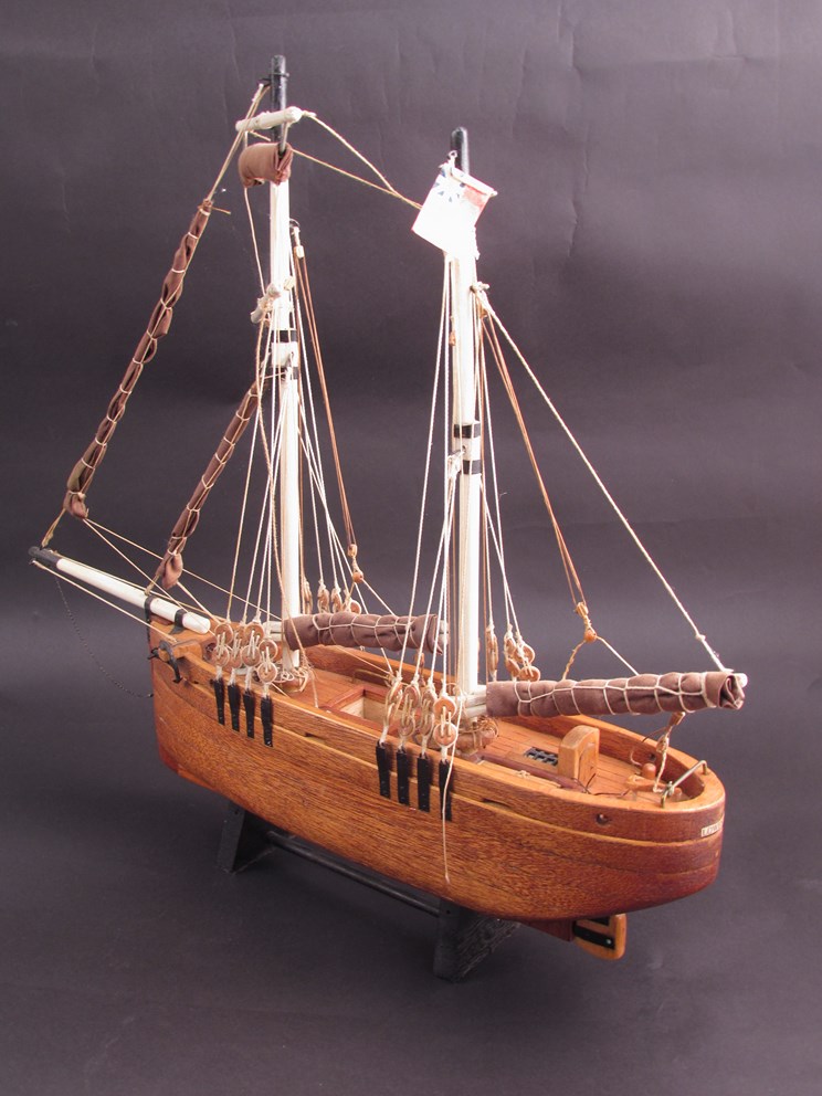 A late 20th Century hand crafted model of a Topsail Schooner from the 1880's made by Glyn South,