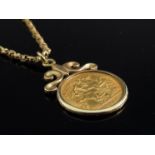A 1911 half sovereign on gold chain
